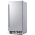 Stainless steel outdoor refrigerator on a white background