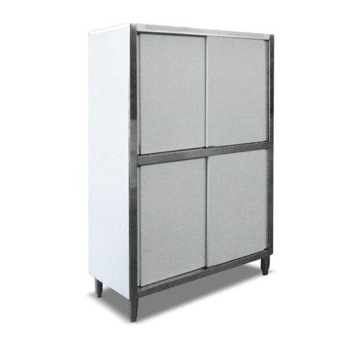 Tall cabinet with glass and fabric doors on a white background