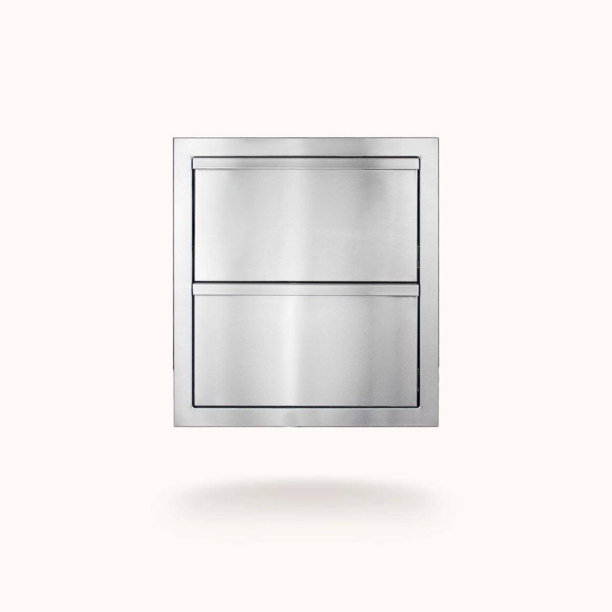 Stainless steel appliance panel on a white background