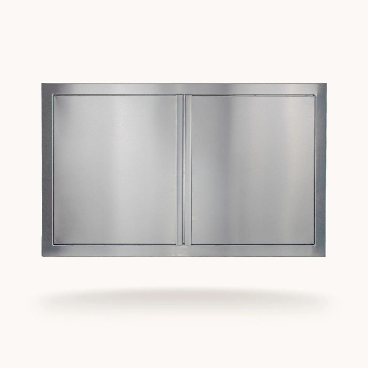 Stainless steel outdoor kitchen cabinet with double doors on a white background