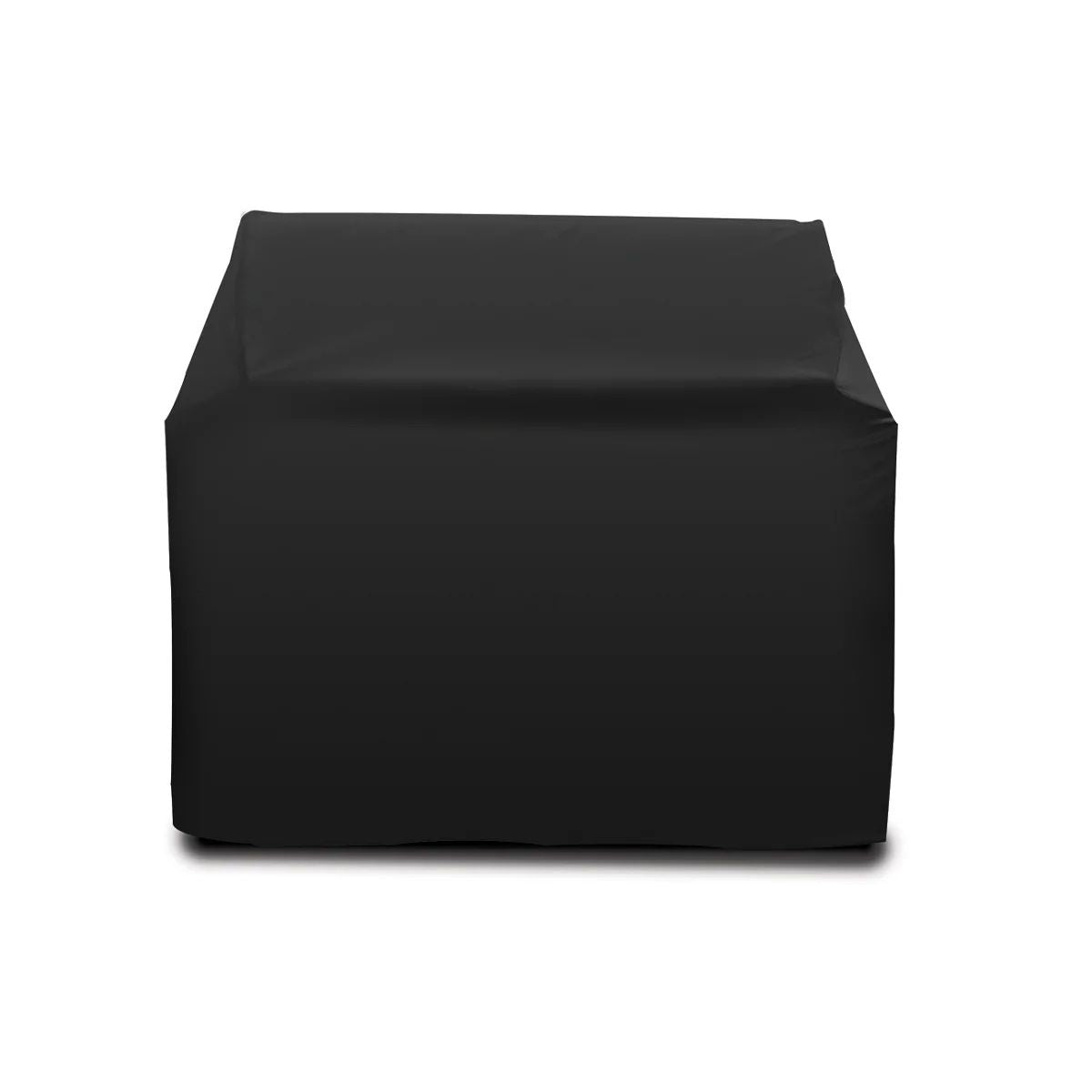 Black cube-shaped ottoman on a white background