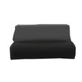 A black upholstered grill cover on a plain white background.