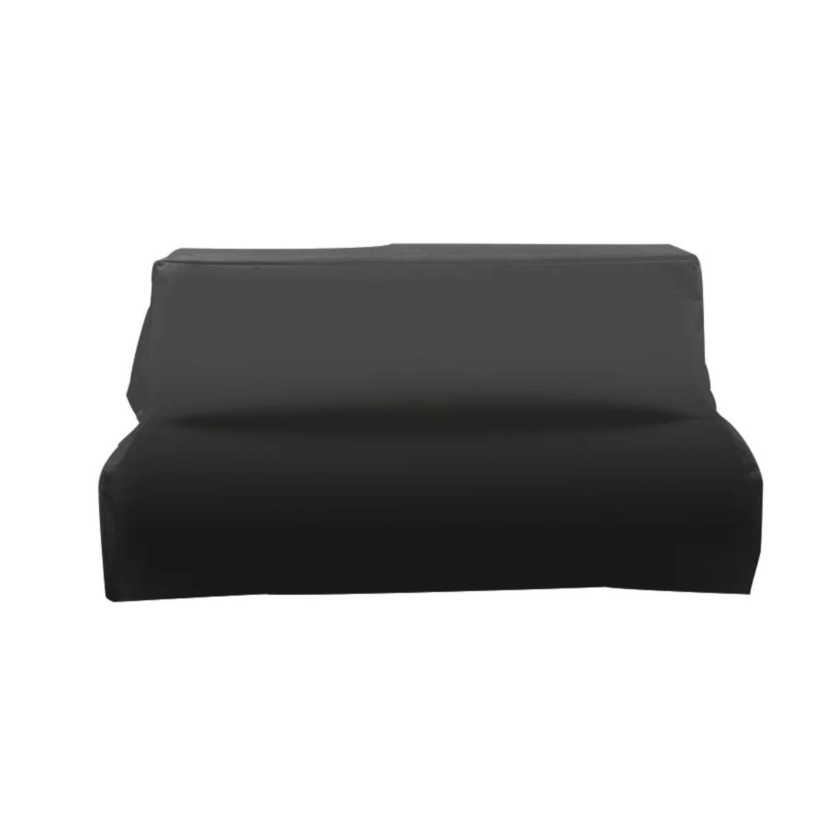A black upholstered grill cover on a plain white background.