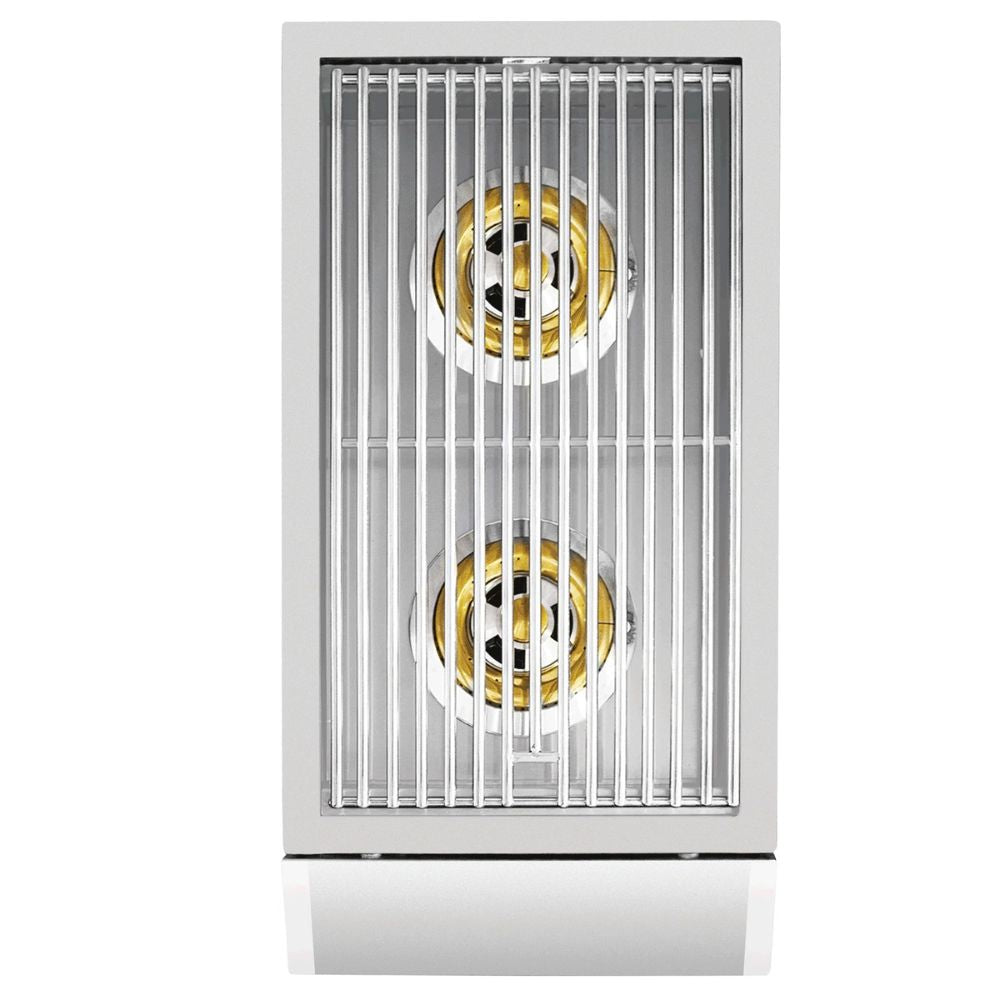 Stainless steel cooktop with two burners on a white background