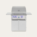 Stainless steel grill with LED lights on a white background
