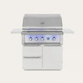 Stainless steel grill with LED lights on a white background
