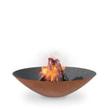 Wooden fire pit with flames on a white background