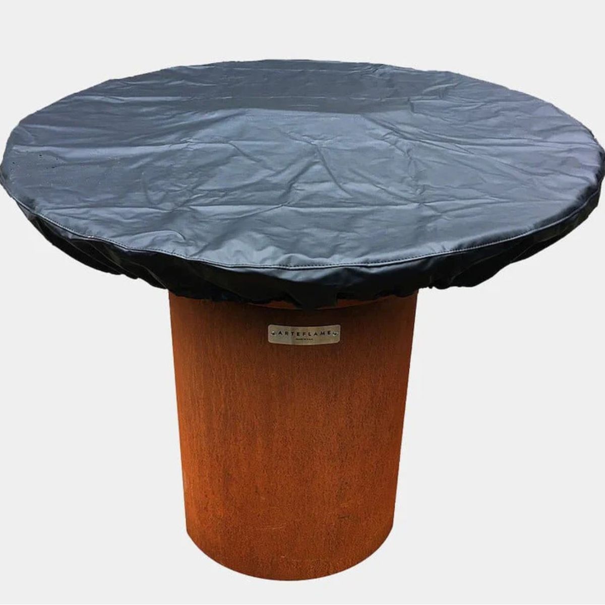 Round table with a black cover on a white background