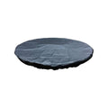 Round black patio table cover on a white background