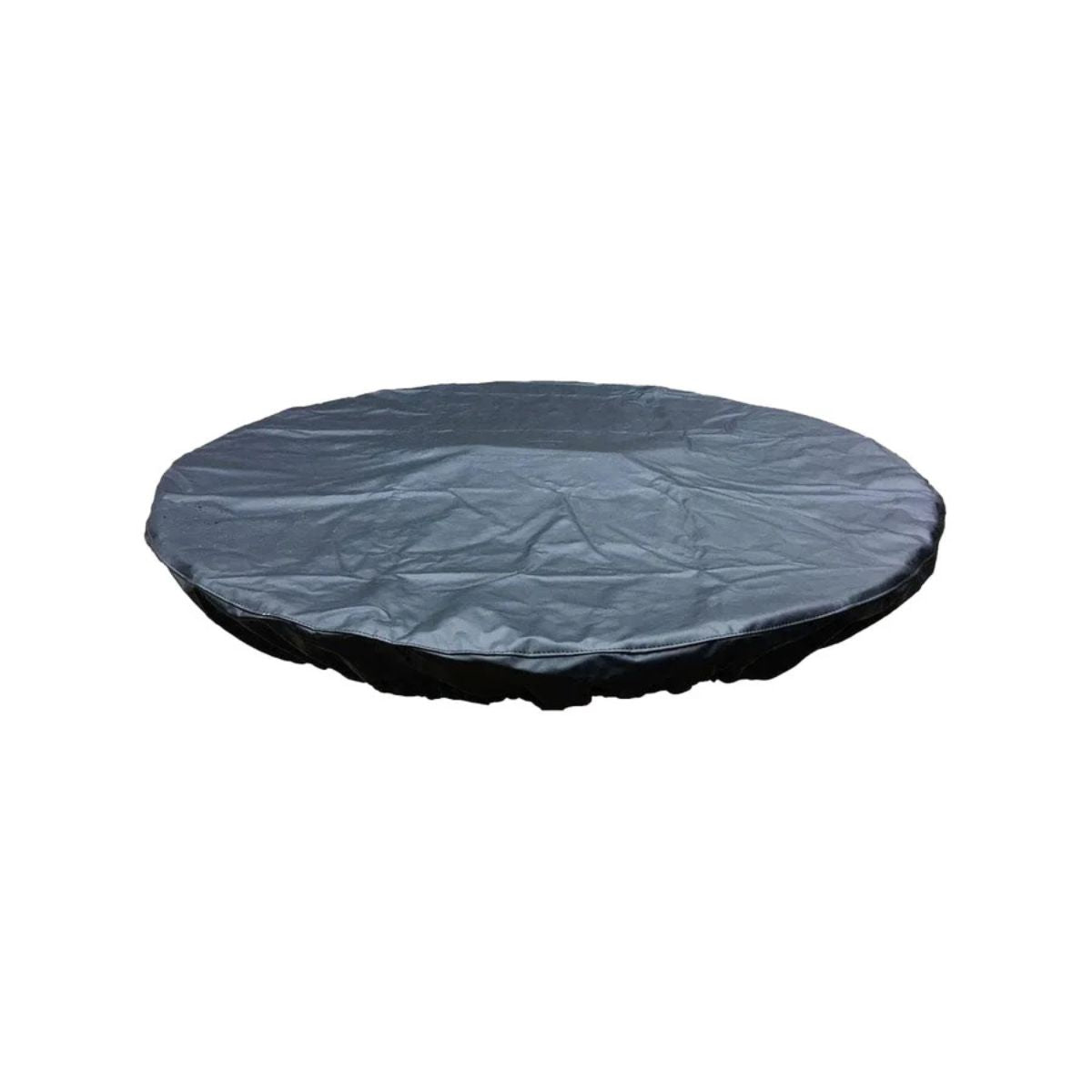 Round black patio table cover on a white background