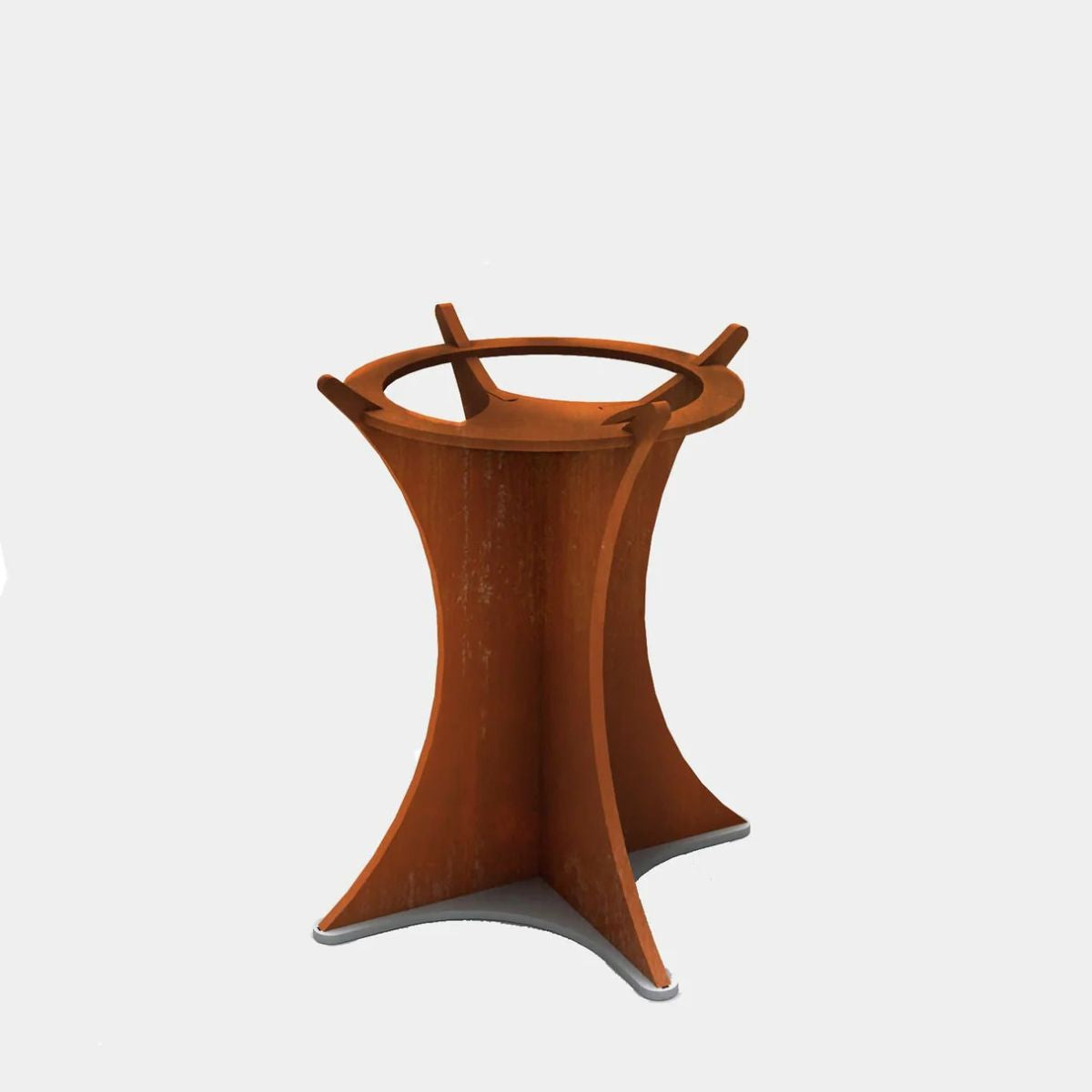 Wooden side table with a unique design on a white background