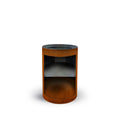 Wooden cylindrical side table on a white background