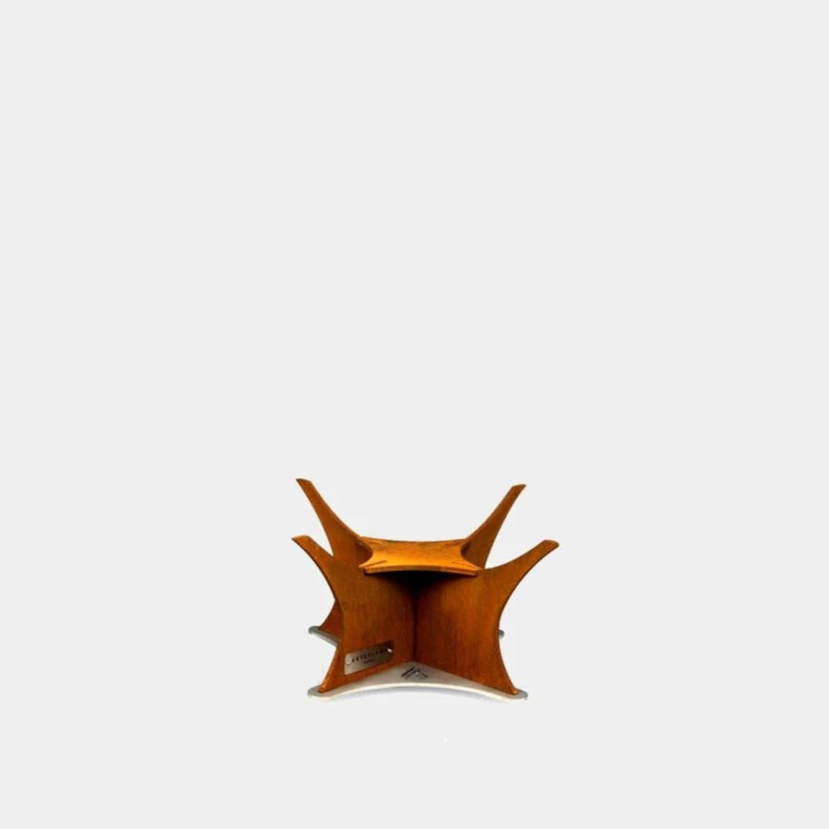 Wooden vase with a unique design on a white background