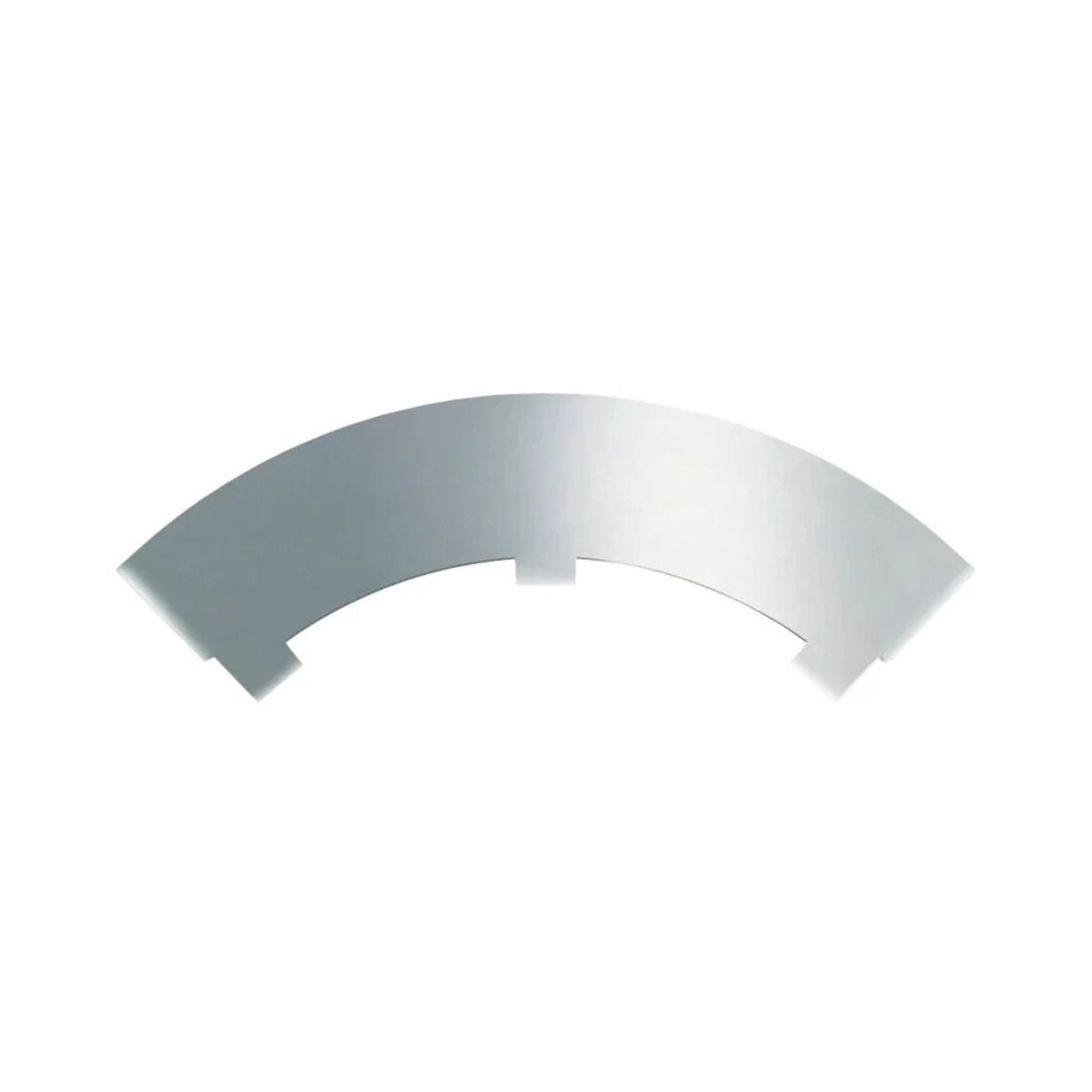 Curved metallic object on a white background