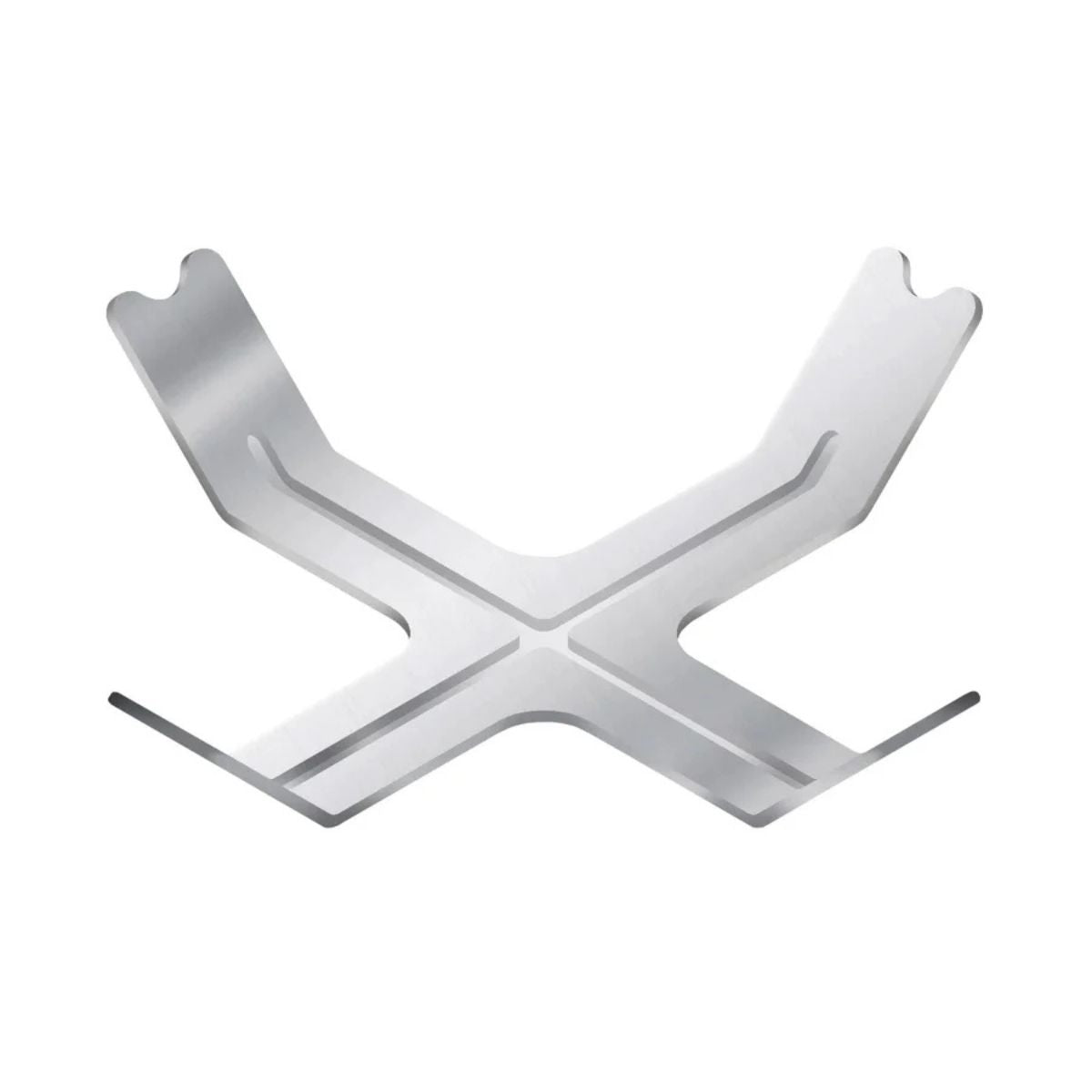 Metallic 'X' shaped object on a white background