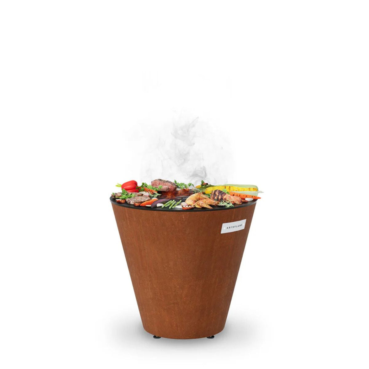 Brown barbecue grill with food on a white background