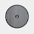 Black circular grill pattern on a white background