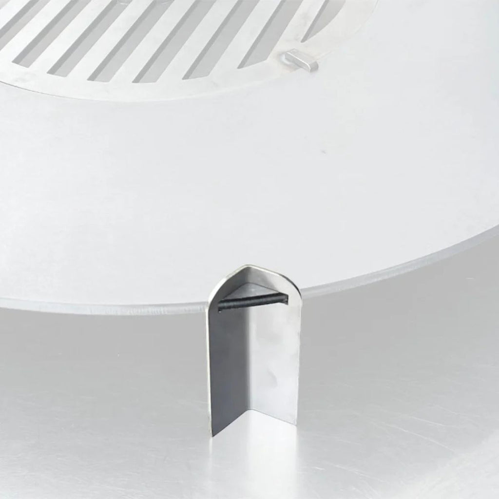Close-up of a white ceiling light fixture with a metallic trim.