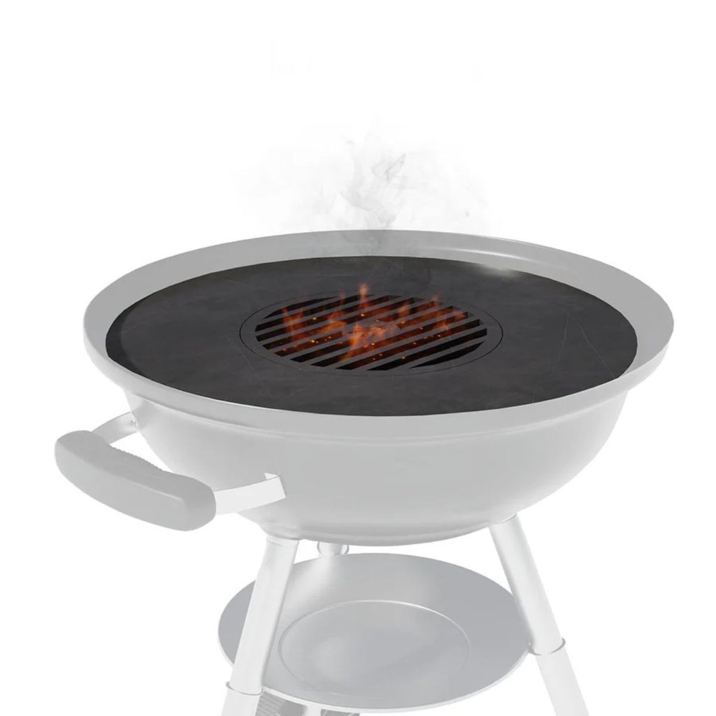 Outdoor fire pit with flames on a white background