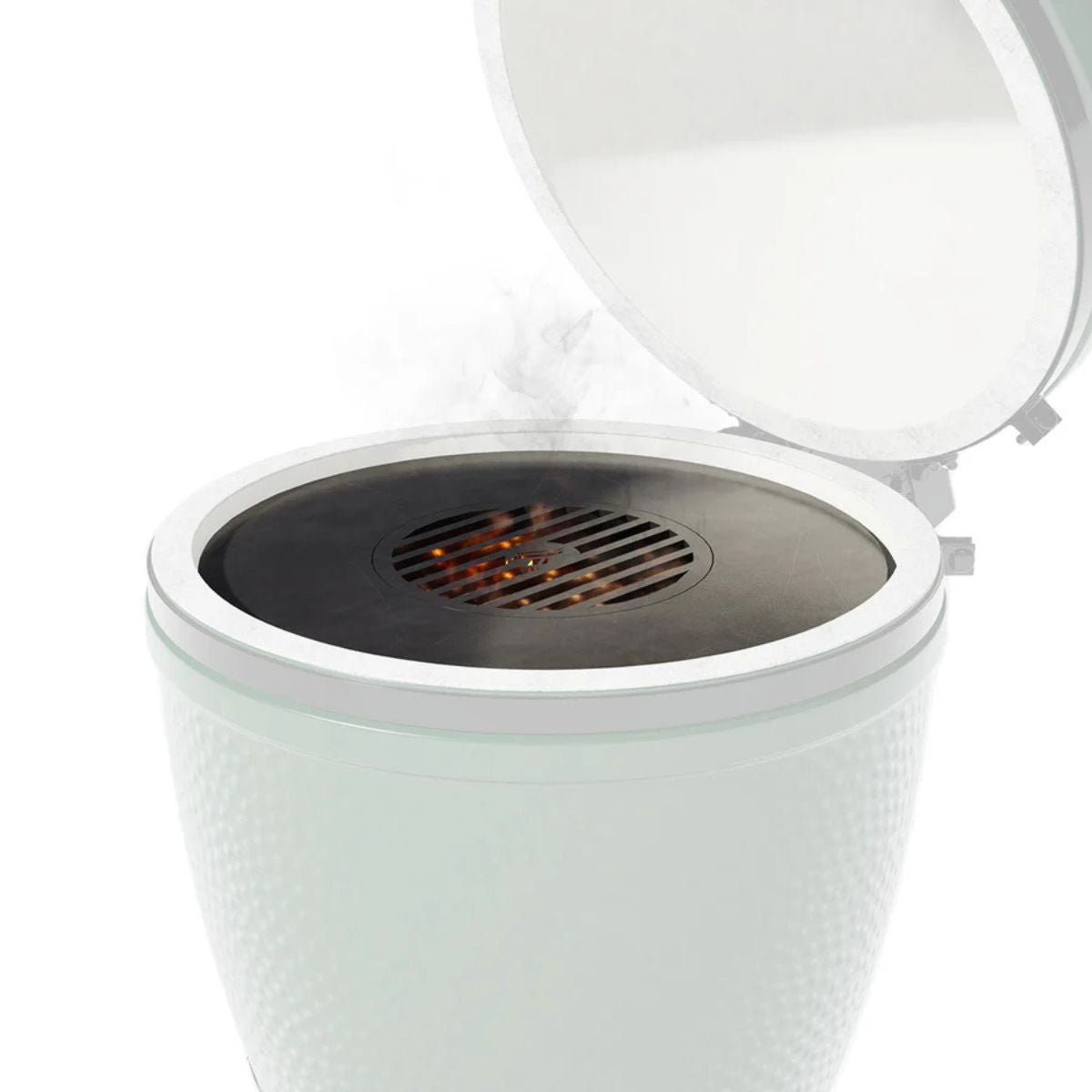 White trash bin with open lid on a white background