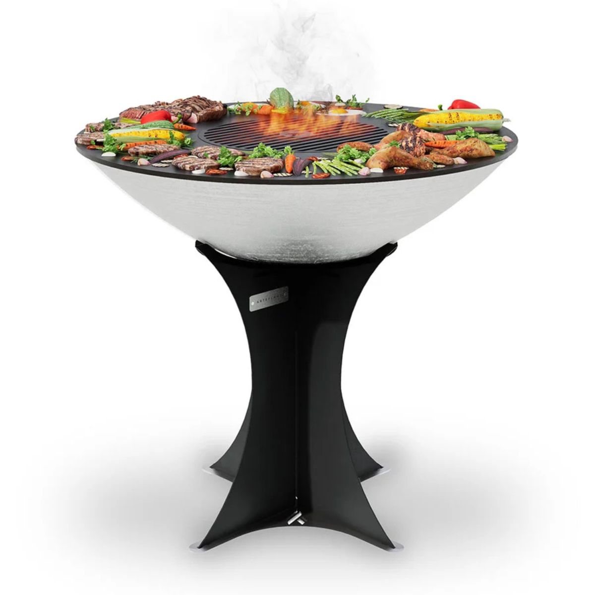Barbecue grill with food on a white background