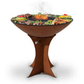 Round grill with food on a white background
