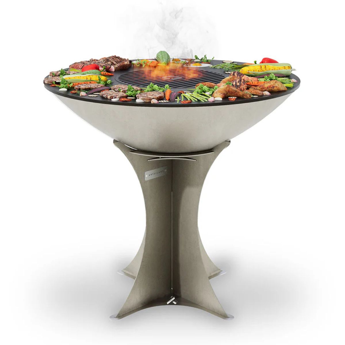 Barbecue grill with food on a white background